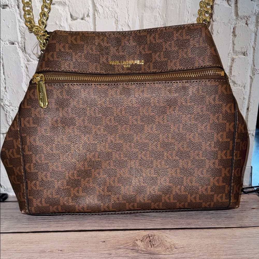 Karl Lagerfeld Brown Monogram Shoulder Bag
